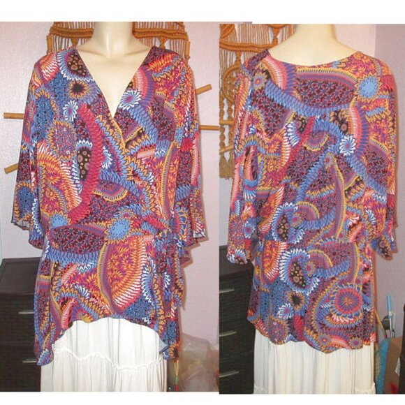 Maeve Anthropologie Elly Wrap Blouse Size 3X Kimono Tunic Asymmetrical Artsy NEW - Picture 2 of 14